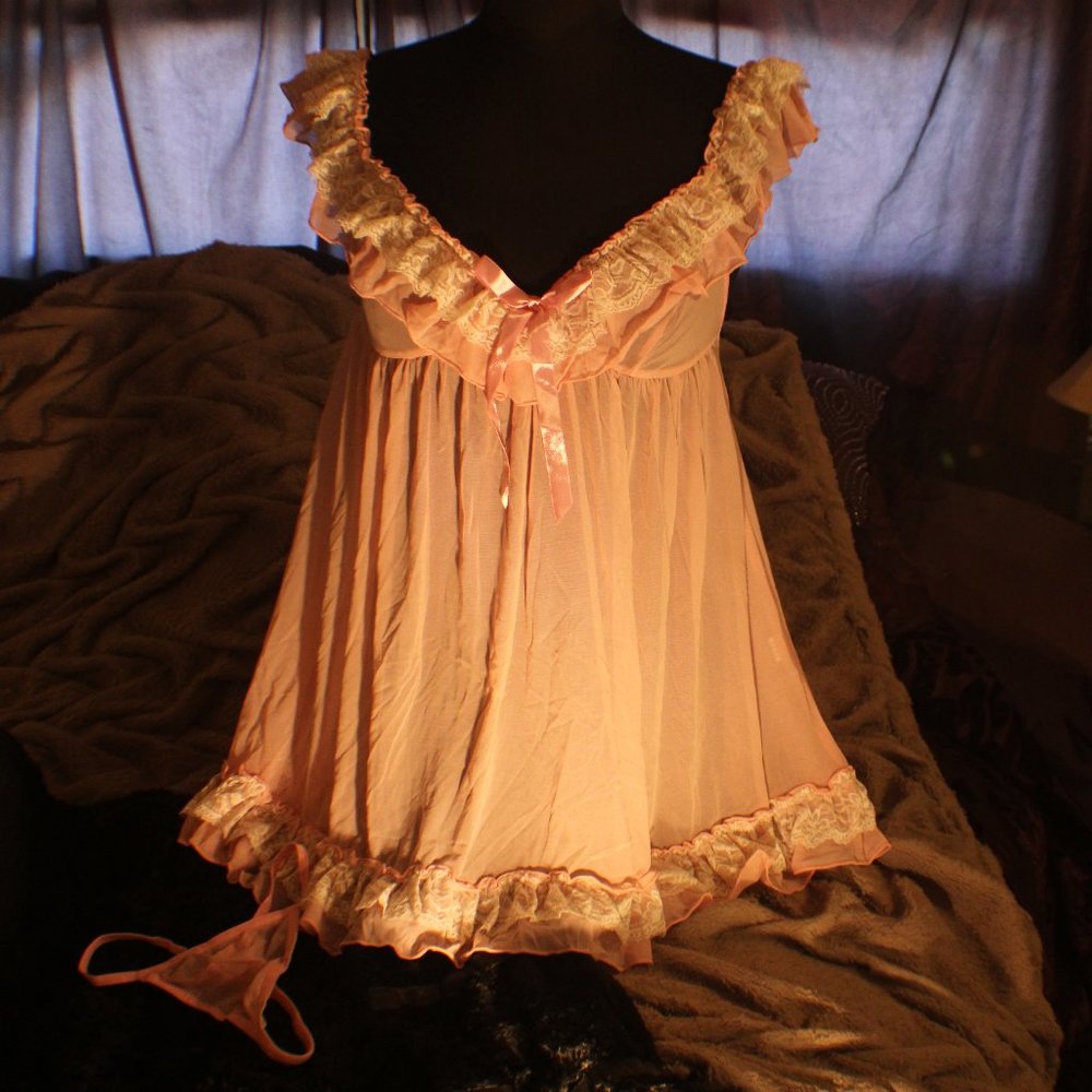 NWOT Antique Pink White Lace Babydoll Lingerie